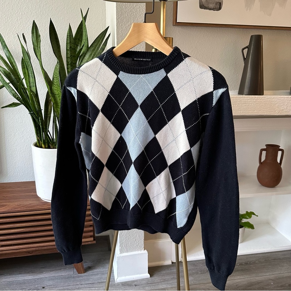 John Galt argyle crew neck sweater